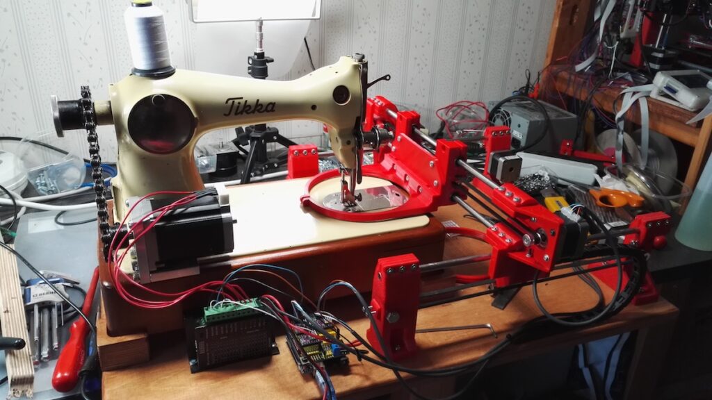 Upgrade a sewing machine into an automatic embroidery rig