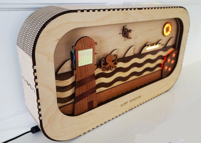 Surf Window is an interactive beach diorama that displays surf