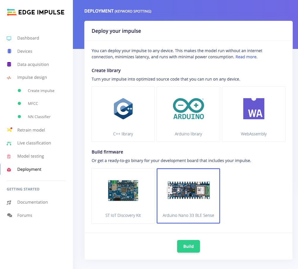 Deploy to Arduino from Edge Impulse