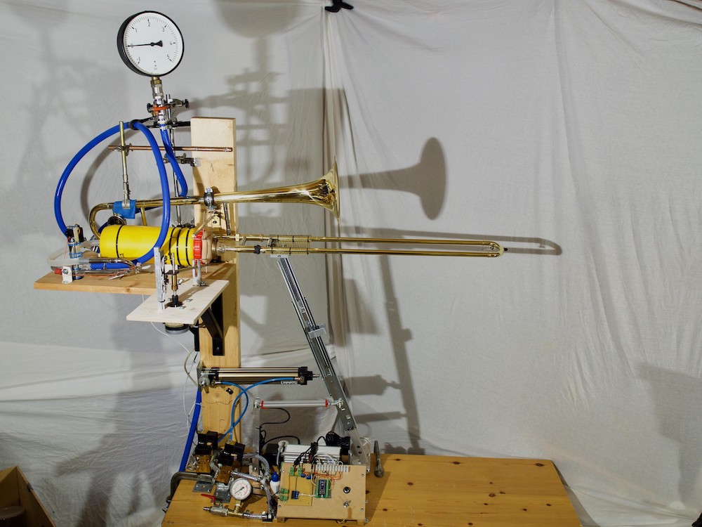 The RoboTrombo is a MIDI-controlled robotic trombone