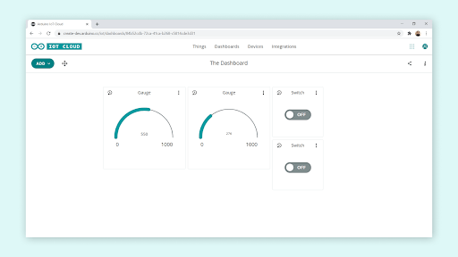 Arduino Cloud thing to thing dashboard.