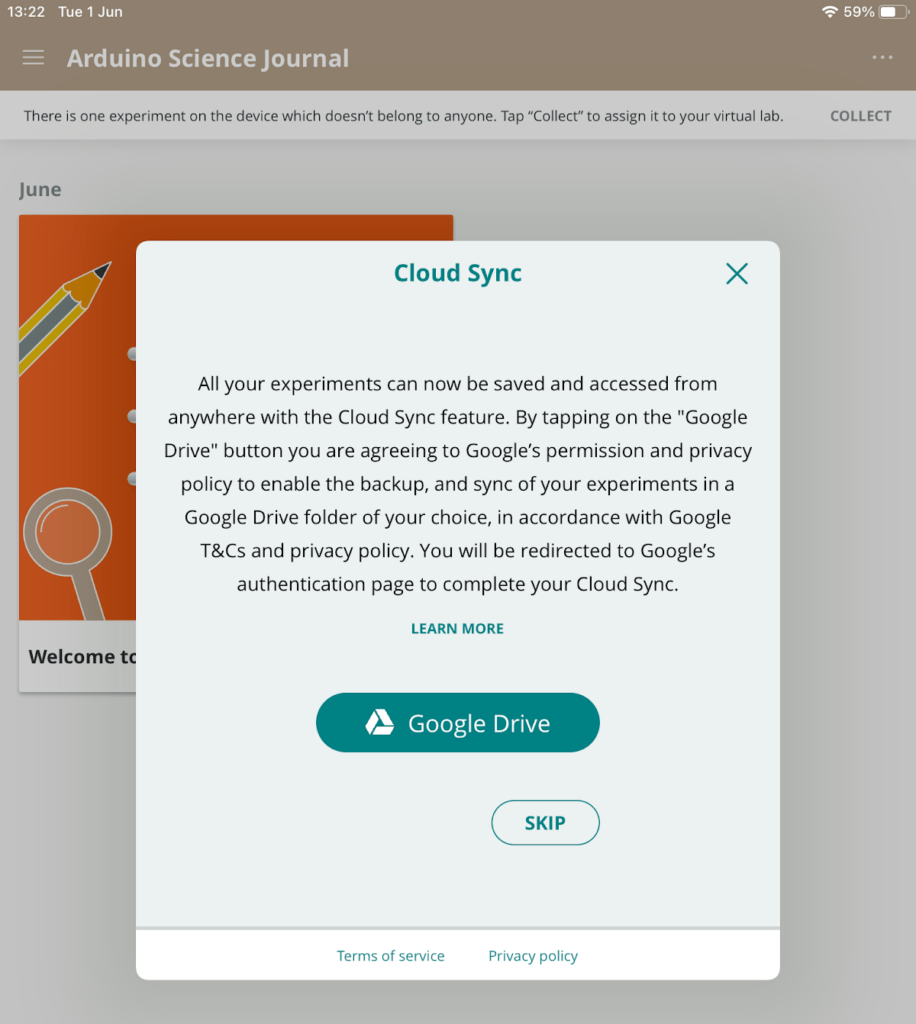 Sync Google Drive with Arduino Science Journal