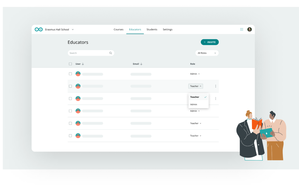 Teacher and admin roles in Arduino Classroom