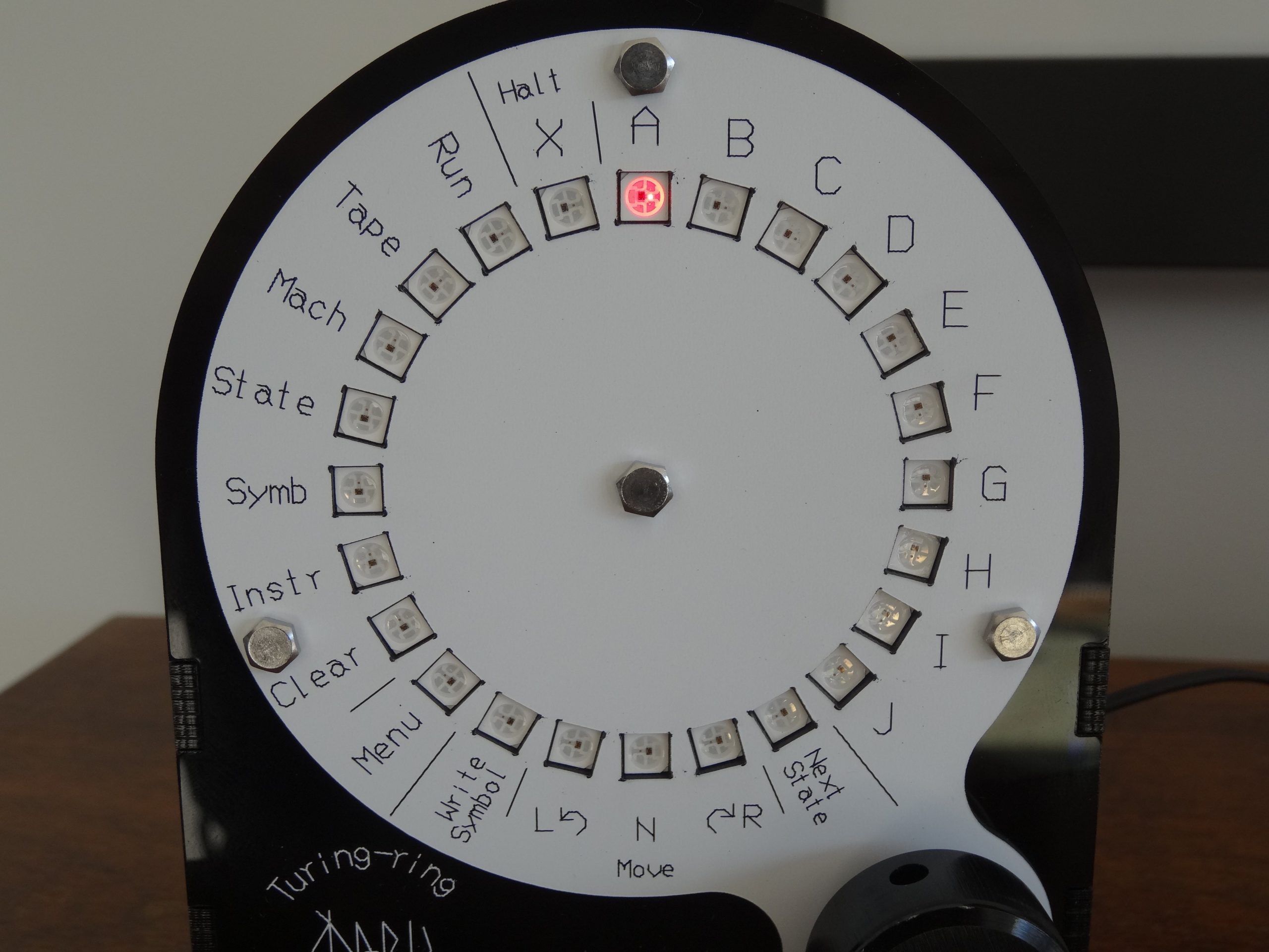 Turing-ring is a DIY Turing machine consisting of an Arduino and an RGB LED ring