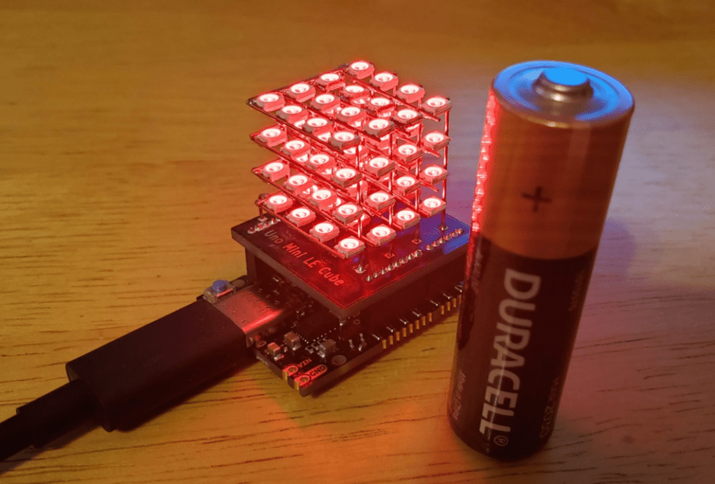 An LED cube circuit sculpture shield for the UNO Mini LE