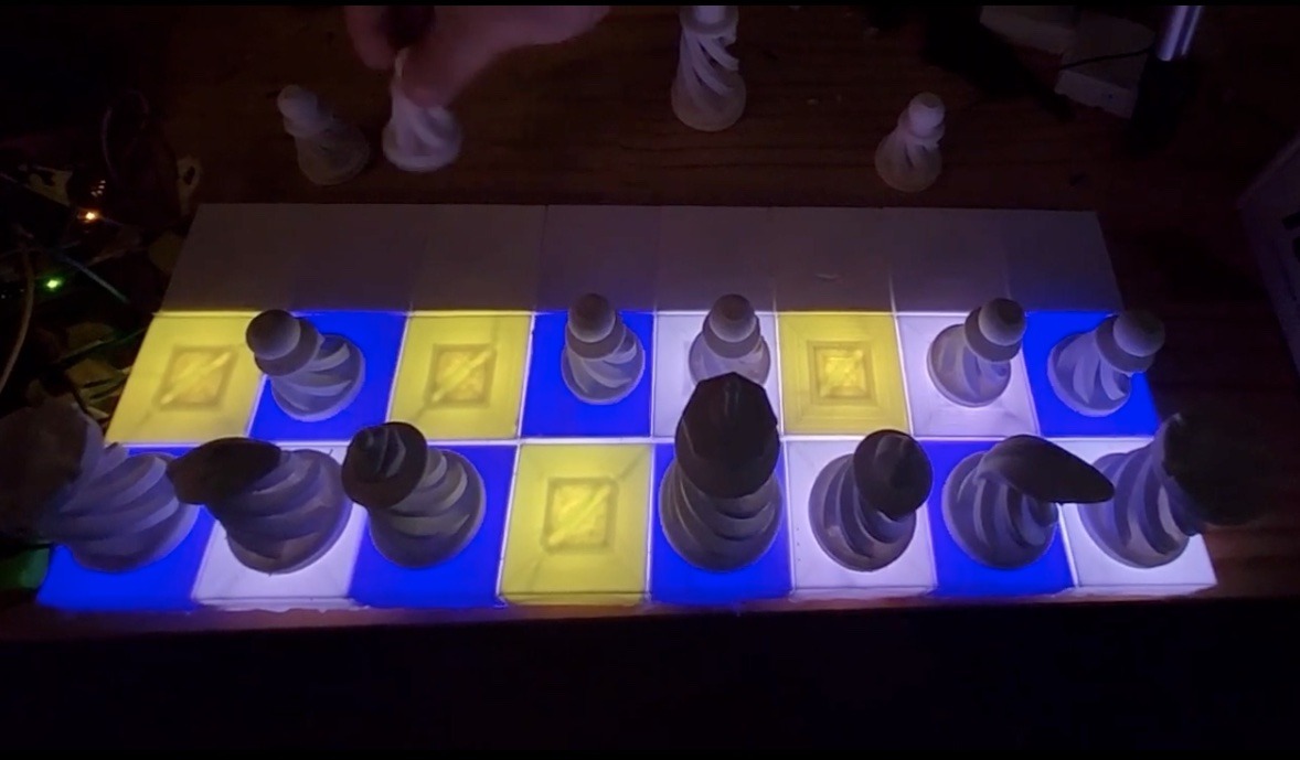 This illuminated chessboard shows doable strikes