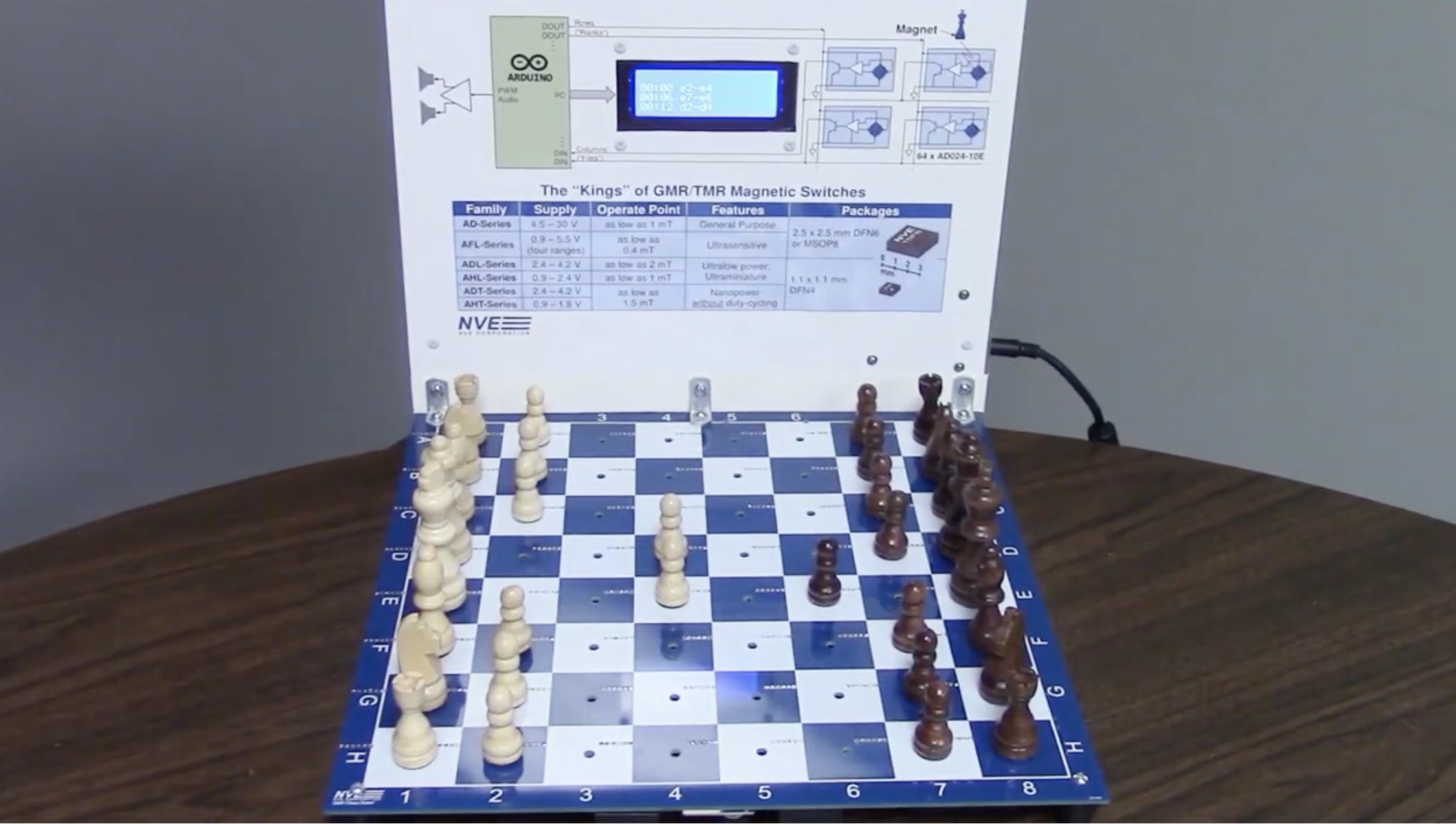 Los prácticos interruptores magnéticos hacen posible este tablero de ajedrez electrónico
