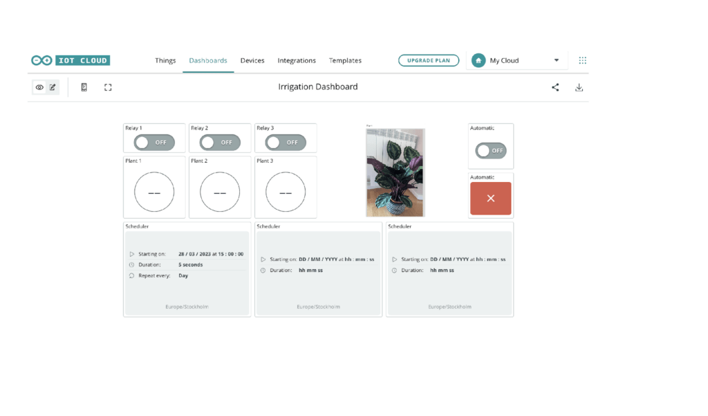 IoT dashboard idea on Arduino Cloud: Visual growth diary of your plant